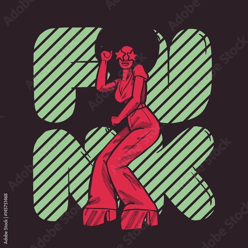 funk girl dancing poster in vintage red and green colors