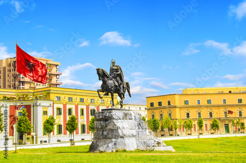 Monument to Skanderbeg in Scanderbeg Square in the center of Tirana, Albania