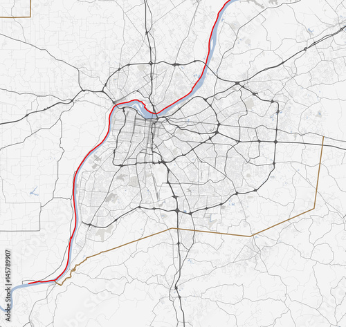 Map Louisville. Kentucky Roads