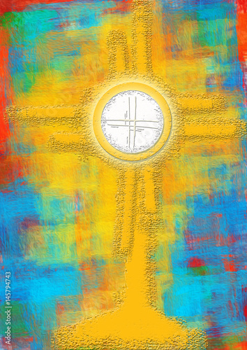 Eucharistic monstrance for adoration of the Blessed Sacrament of the Altar. Abstract artistic modern background illustration