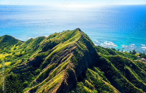 Flying over the Diamond Head, oahu island, Hawaii