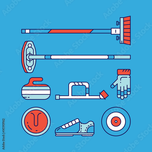Curling sport main icons and symbols.