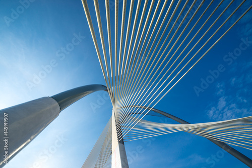 Seri Wawasan Bridge is a cable-stayed bridge. The main span, 165m long, is supported by 30 pairs of forward stay cables