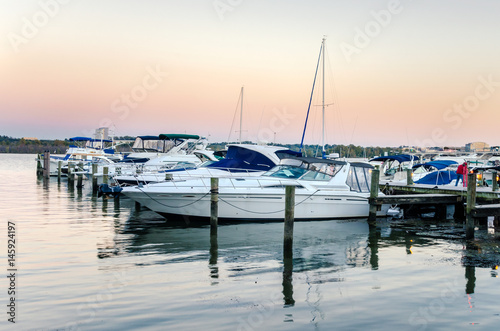 Marina with Moored Yachts on the Potomac River at Dusk