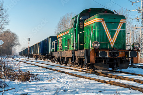 Cargo train during winter