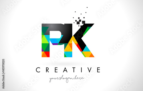 PK P K Letter Logo with Colorful Triangles Texture Design Vector.