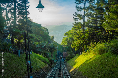 Beautiful view from railroad going to Penang Hill, a hill resort comprising a group of peaks on Penang Island.