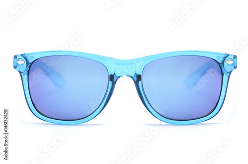 Sunglasses with transparent blue frame isolated on white