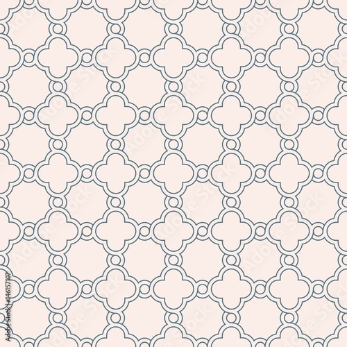 Gray pastel traditional geometric quatrefoil trellis pattern wallpaper. Vector textile rug or carpet background.