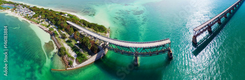 Bahia Honda Bridge panoramic aerial view on Overseas Highway - Florida
