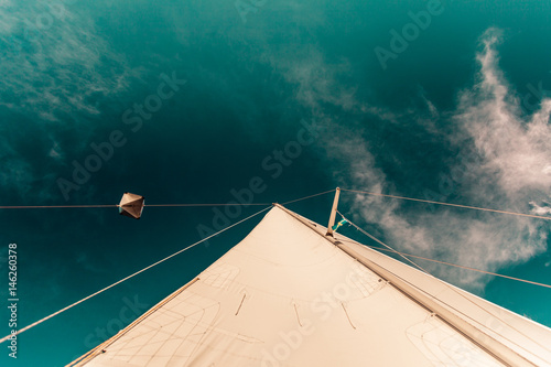 Detailed closeup of sail on sailboat