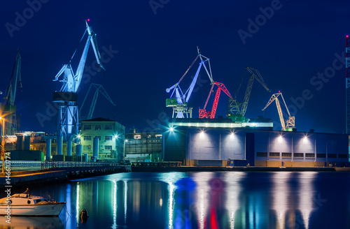 Giant cranes at night in Pula