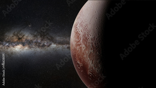 dwarf planet Pluto in front of the beautiful Milky Way galaxy