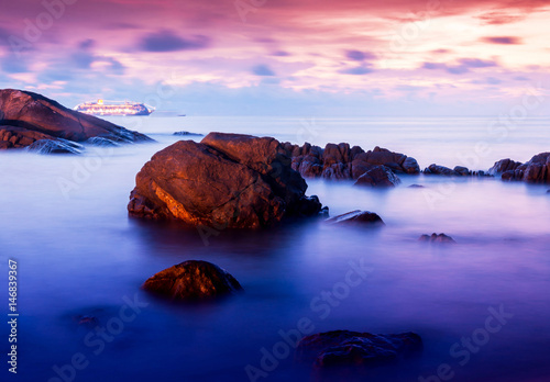 Seascape landscape nature in twilight with sunset
