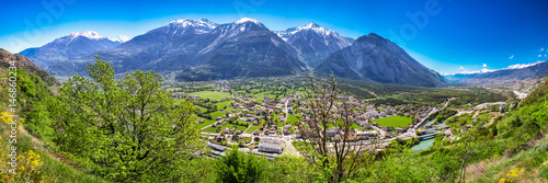 Leuk town near Leukerbad with Swiss Alps, Kanton Wallis, Switzerland.