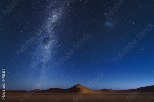 Star at Namib desert sand dunes