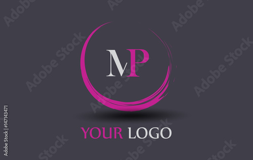 MP Letter Logo Circular Purple Splash Brush Concept.