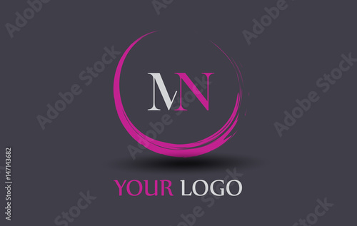 MN Letter Logo Circular Purple Splash Brush Concept.