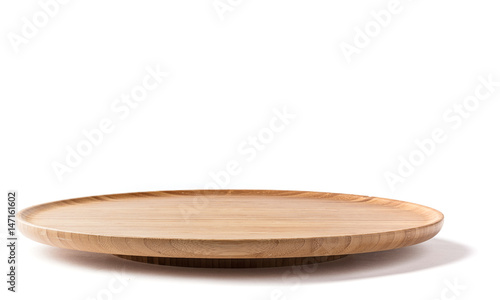 Bamboo lazy susan on a white background side view