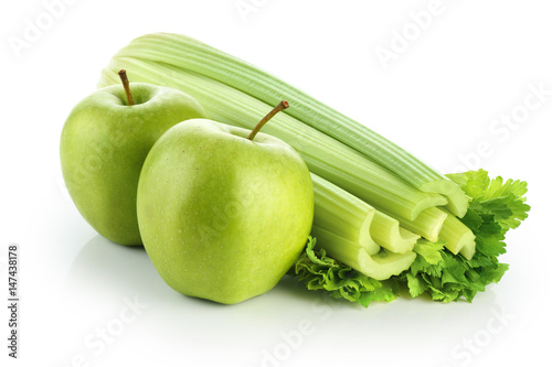 Celery with green apple isolated on white background