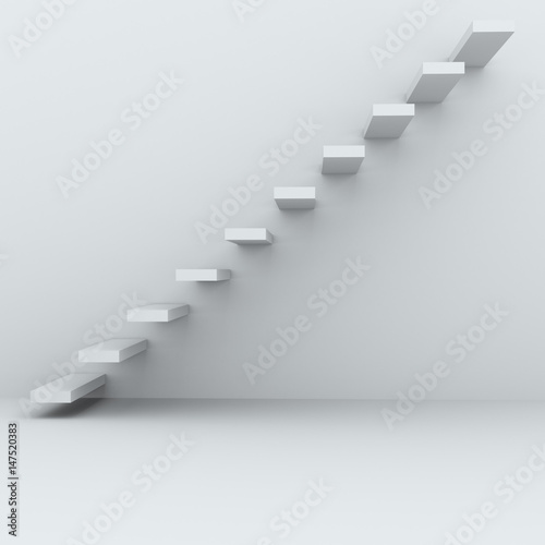 Anstract white room wall steps leading upwards.