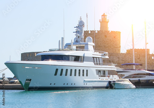 luxury yacht in the Dodecanese island of Rhodes, Greece.