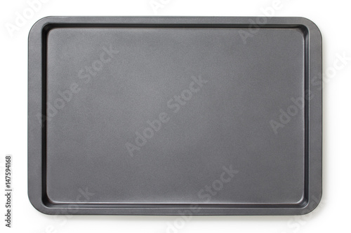 Baking tray with non-stick coating, top view, close-up.