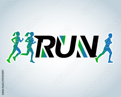 Run club, marathon logo template. Sport logotype template, sports club, running club and fitness vector logo design template. Man and woman fitness.