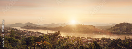 Mekong Fluss Bei Sonnenuntergang Panorama