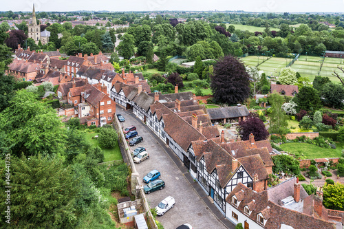 View of Warwick from the top of Warwick Castle. Warwickshire, United Kingdom