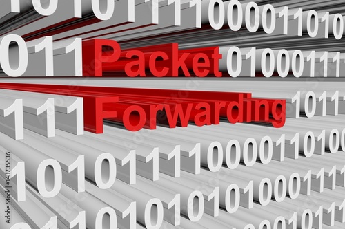 Packet forwarding in the form of binary code, 3D illustration