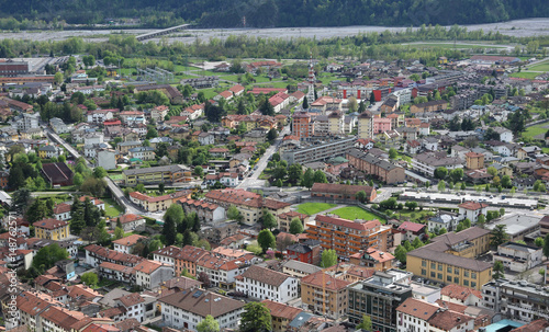 aerial view of town with many house