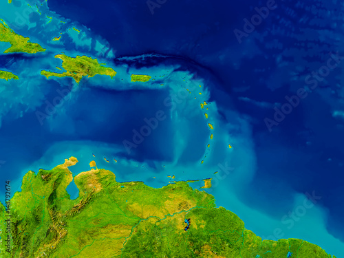 Caribbean on physical map