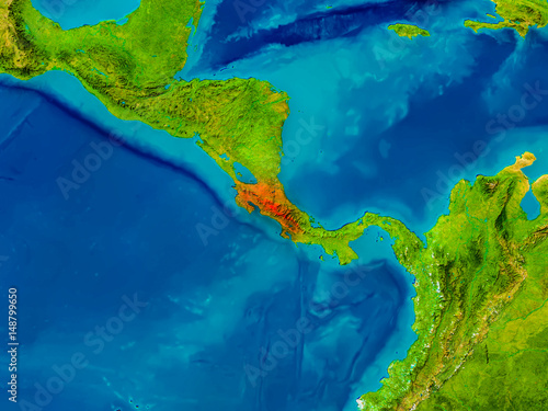 Costa Rica on physical map
