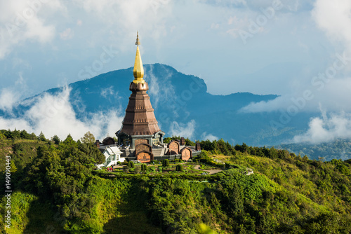 Landmark pagoda in doi Inthanon national park in sunset time at Chiang mai of Thailand.