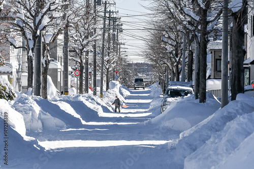 大雪の日の市街地 / 北海道の風景