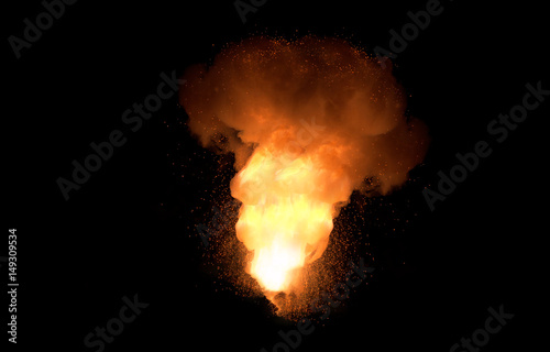 Realistic fiery explosion over a black background