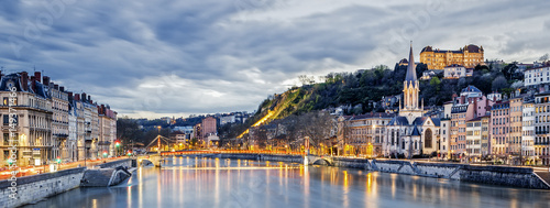 Saone river in Lyon city at evening