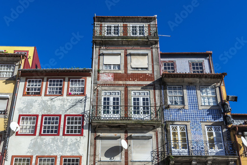 Tenement houses on Ribeira Square in Porto city on Iberian Peninsula, second largest city in Portugal