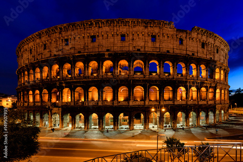 The colosseum at nigh in Rome, Italy
