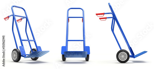 Blue hand truck diferent angle view