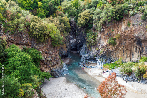 Alcantara gorge and river in Sicily, Italy