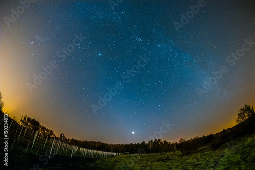 Astro Landscape with the Milky Way, the Zodiacal Light, and the bright Venus as seen from the Palatinate Forest in Germany.