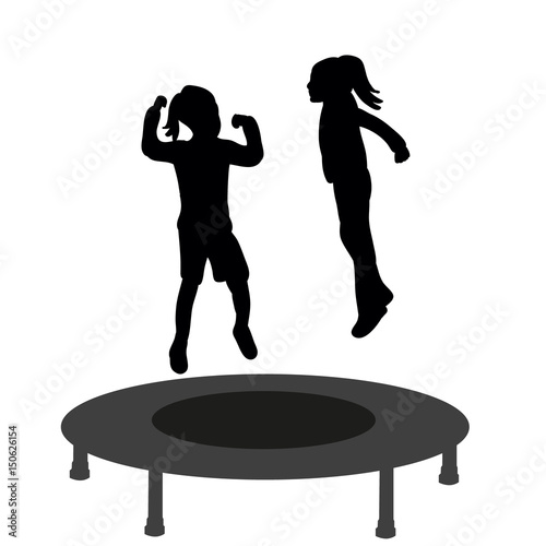 silhouette of children jumping on trampoline