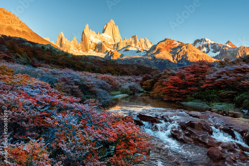 Fitz Roy mountain near El Chalten, in the Southern Patagonia, on the border between Argentina and Chile. Dawn view from the track.
