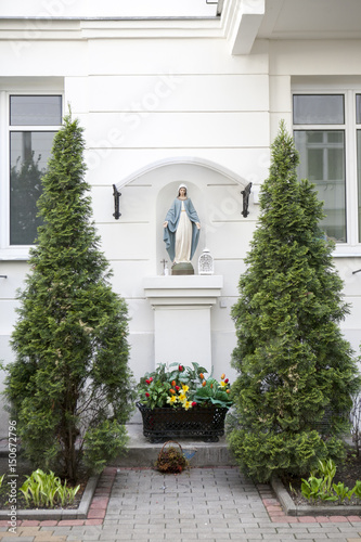Small shrine with Our Lady statue in Ochota district of Warsaw, Poland