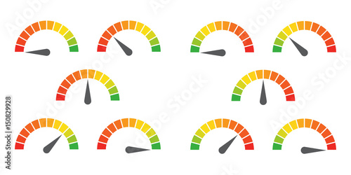 Meter signs infographic gauge element from red to green and green to red vector illustration