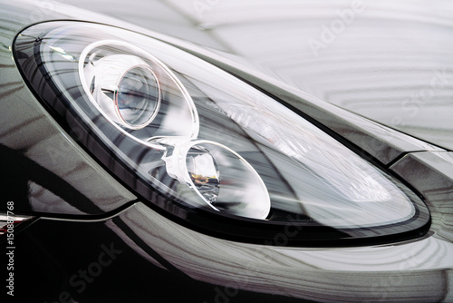 Black Car Front Headlight View