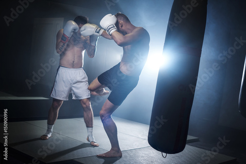 Boxer giving a kick on the leg