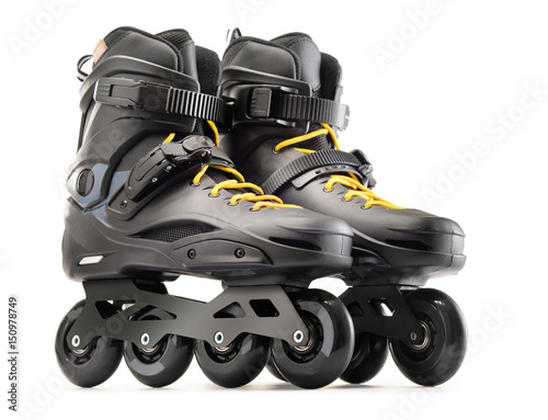 Pair of black inline skates isolated on white